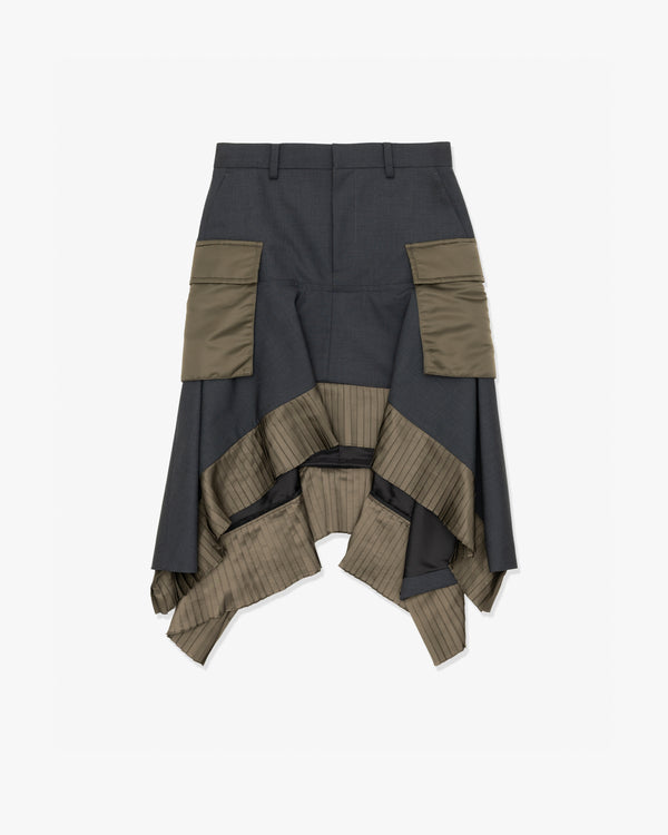 SACAI - Suiting X Nylon Twill Skirt - (GrayxD/Khaki)