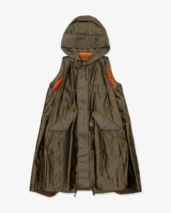 SACAI - Quilted Satin Hooded Vest - (D/Khaki)