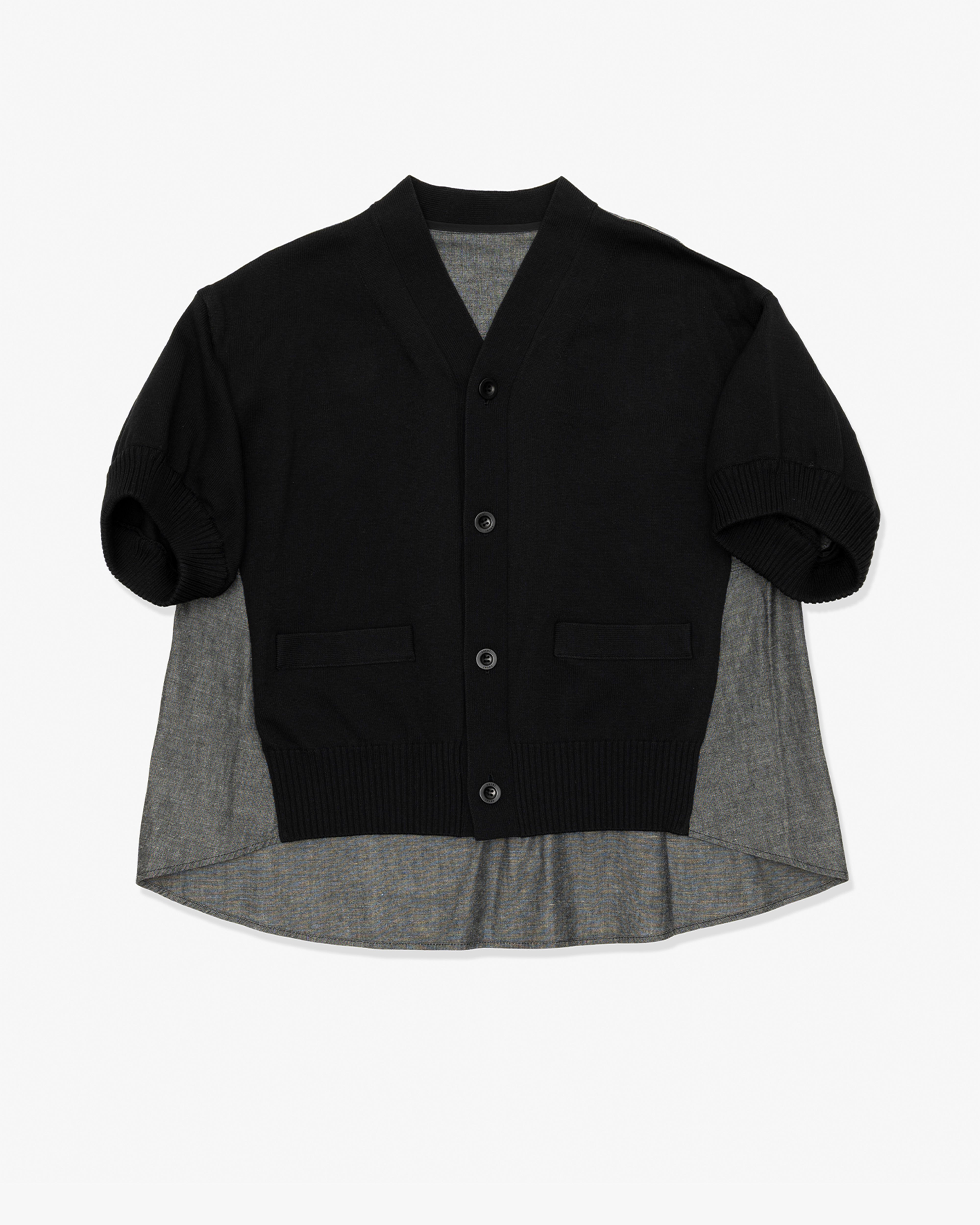 SACAI: Denim X Knit Cardigan (Black) | DSMG E-SHOP