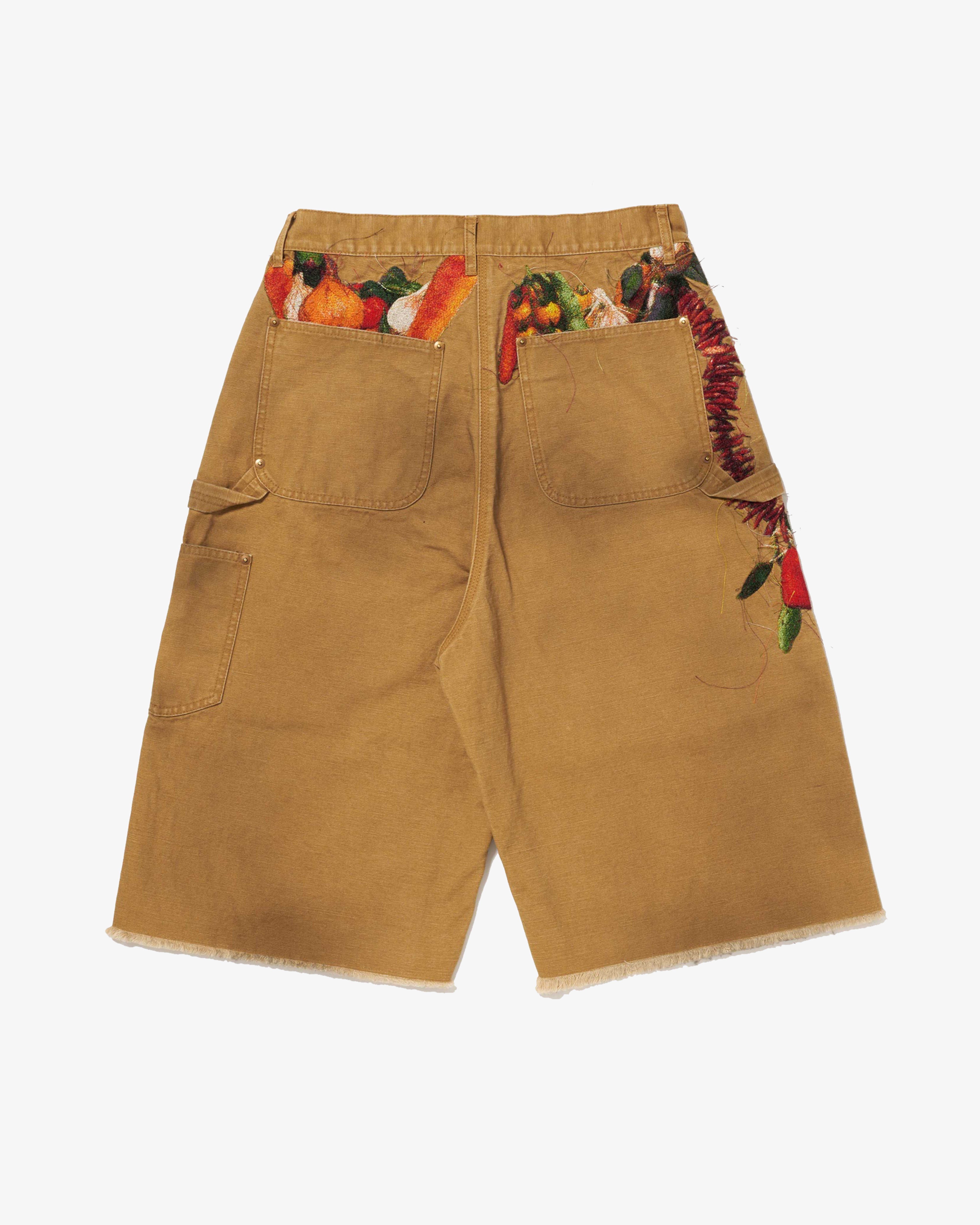 DOUBLET: Vegetable Embroidery Cut-Off Pants (Beige) | DSMG E-SHOP