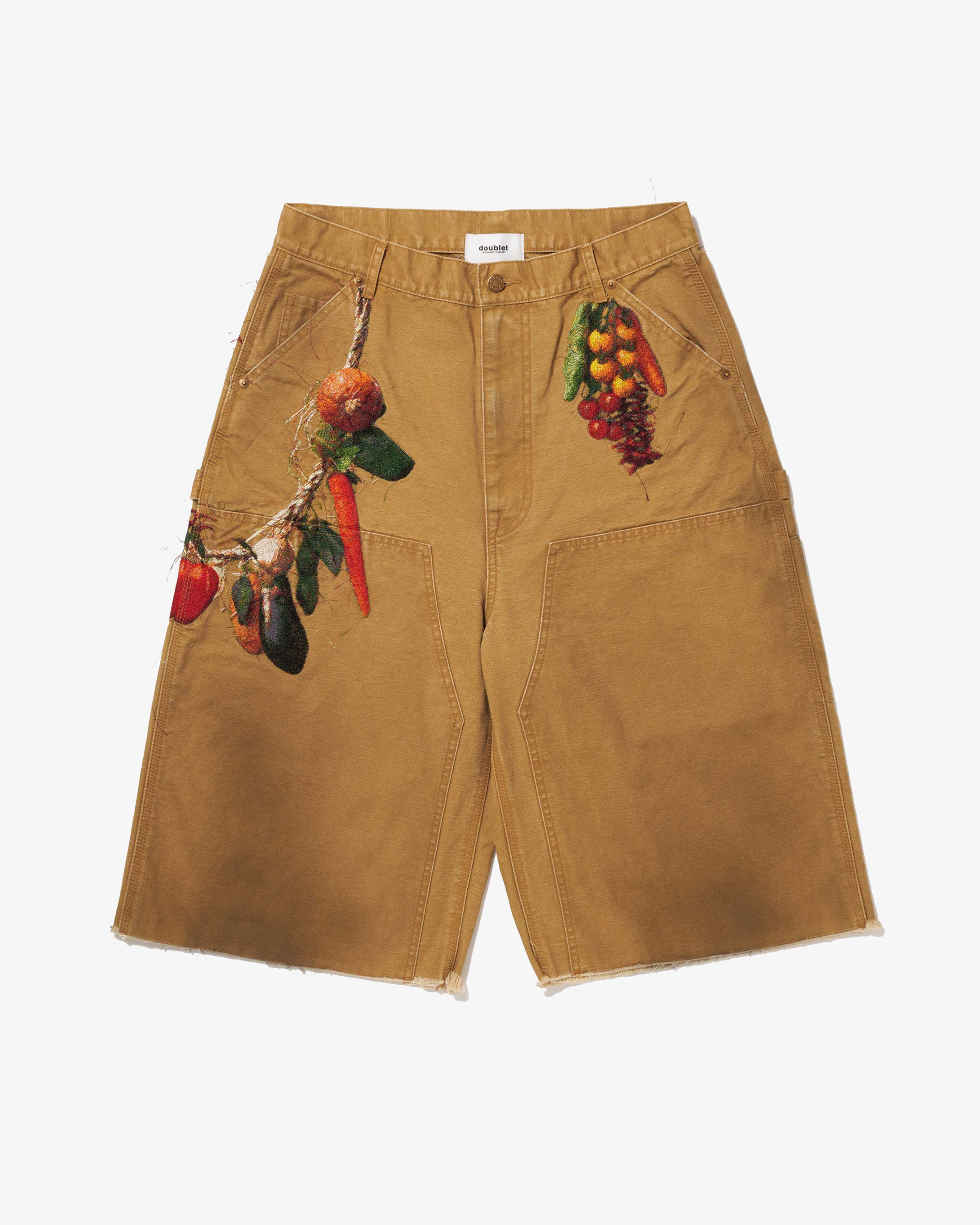 DOUBLET: Vegetable Embroidery Cut-Off Pants (Beige) | DSMG E-SHOP