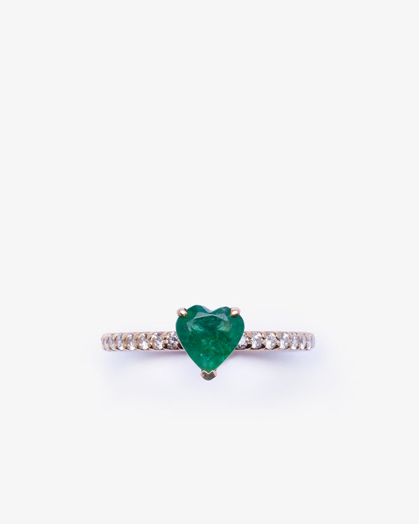 SHAY JEWELRY - 18Kr Diamond Zambian Emerald Heart - (Rose Gold / Emerald)