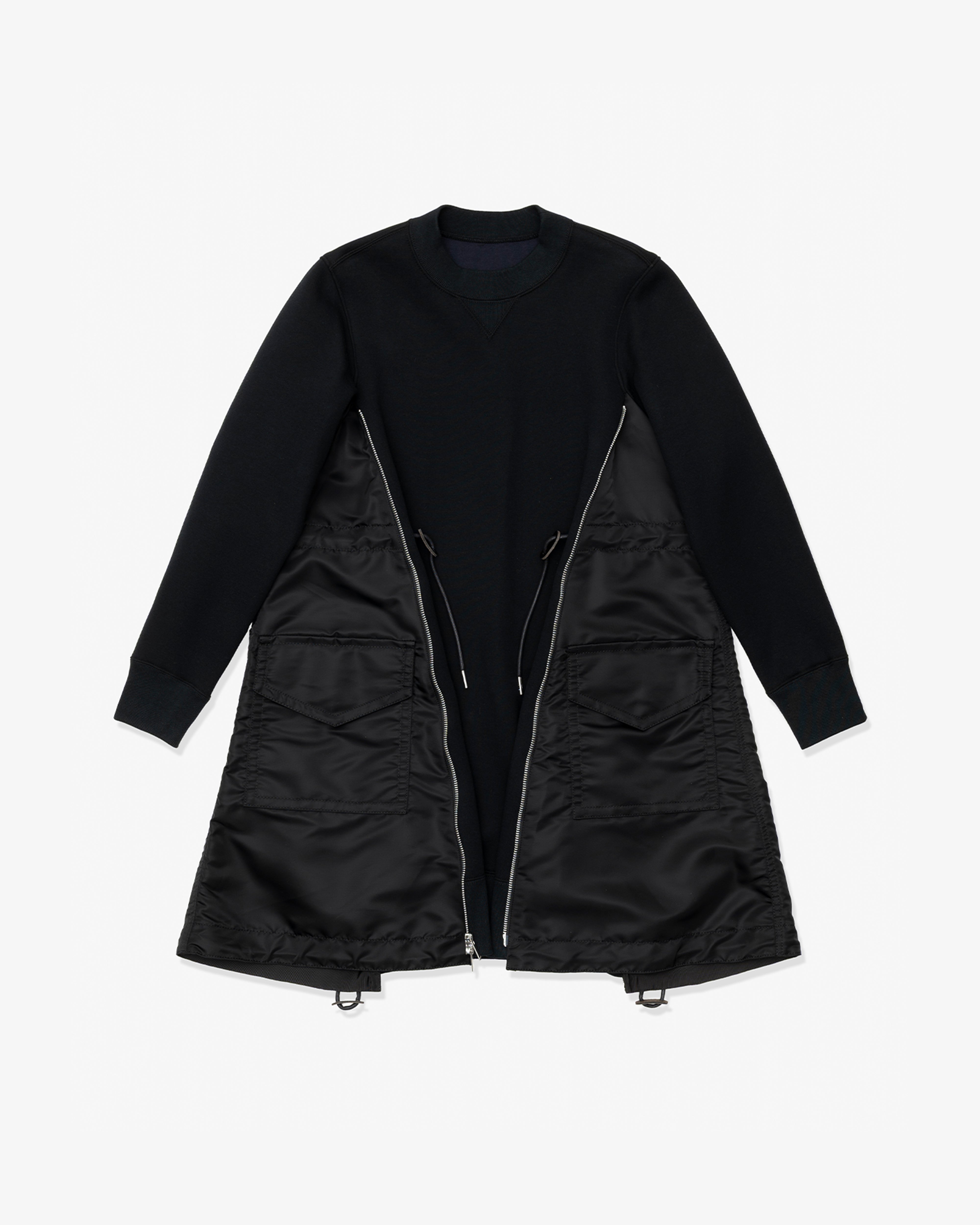 SACAI: Sponge Sweat X Nylon Twill Dress (Black x Black) | DSMG E-SHOP