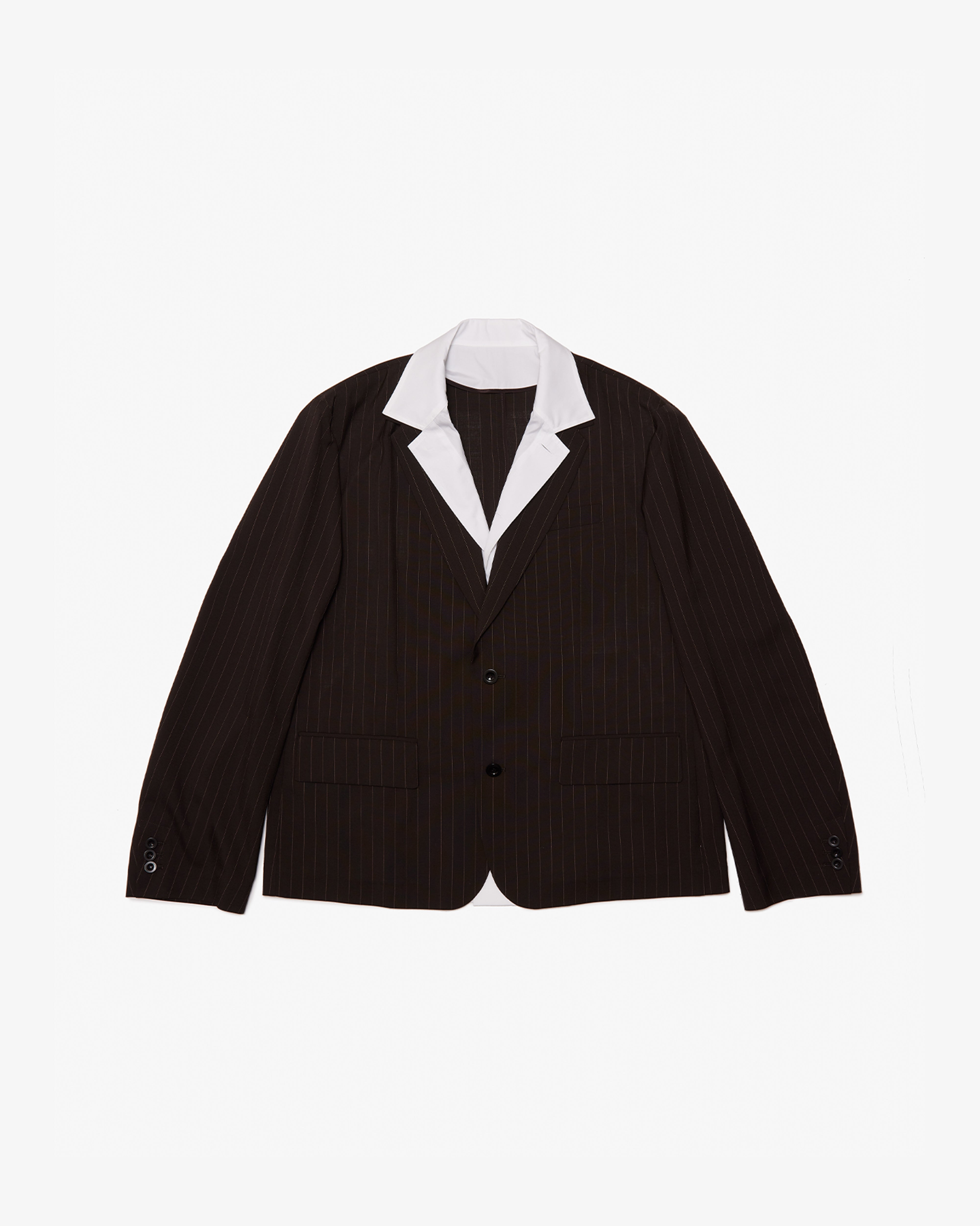 SACAI: Chalk Stripe Jacket (Brown) | DSMG E-SHOP