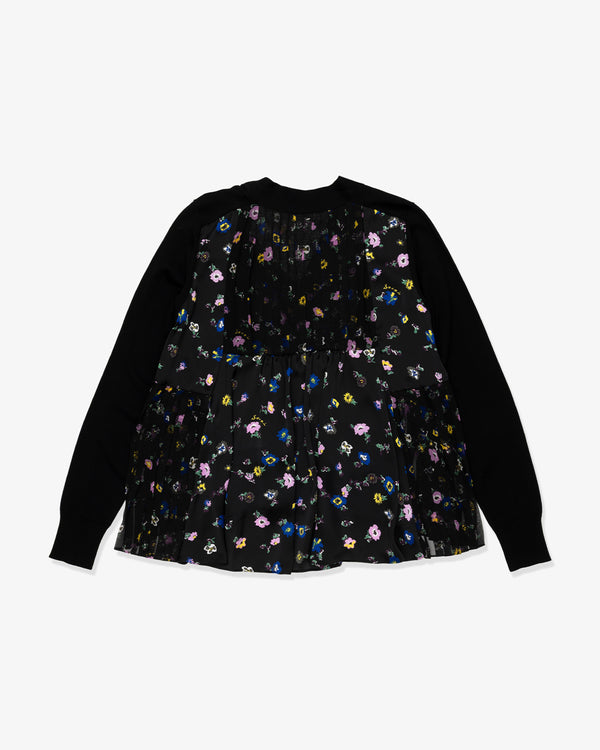 SACAI - Floral Print X Cotton Knit Cardigan - (Black x Black)