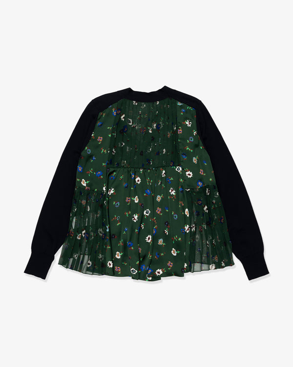 SACAI - Floral Print X Cotton Knit Cardigan - (Navy x Green)