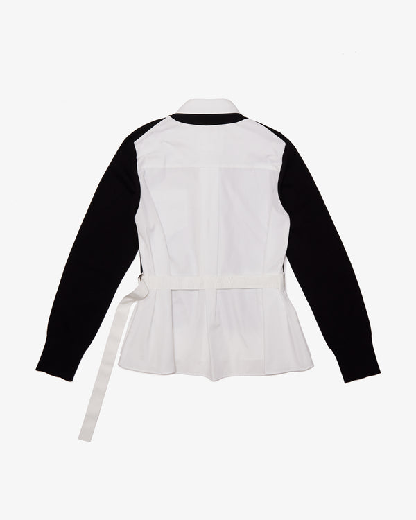 SACAI - Poplin X Cotton Knit Cardigan - (Black x Off White)