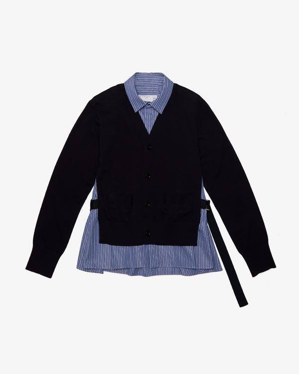 SACAI - Poplin X Cotton Knit Cardigan - (Navy x Blue Stripe)