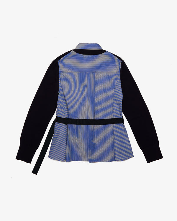 SACAI - Poplin X Cotton Knit Cardigan - (Navy x Blue Stripe)