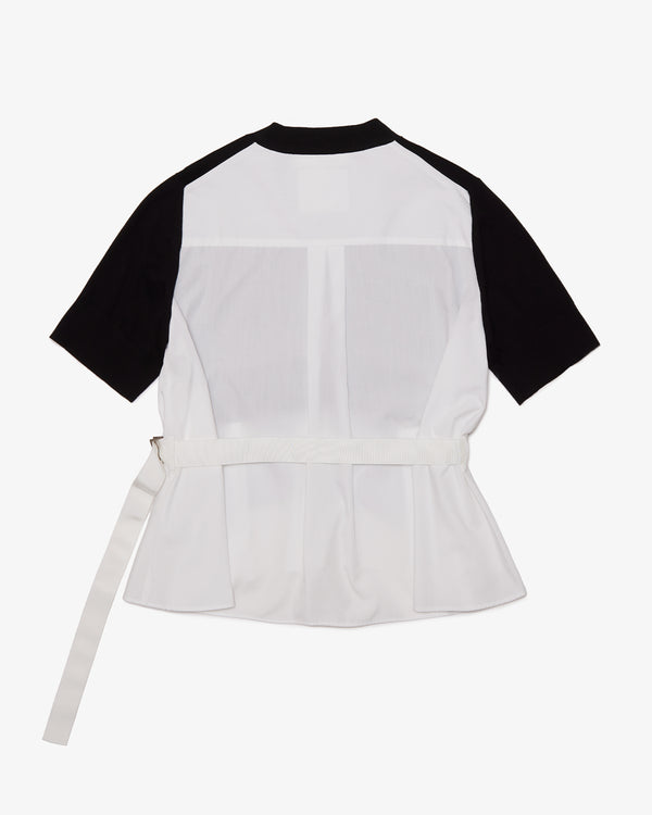 SACAI - Poplin X Cotton Knit Pullover - (Black x Off White)