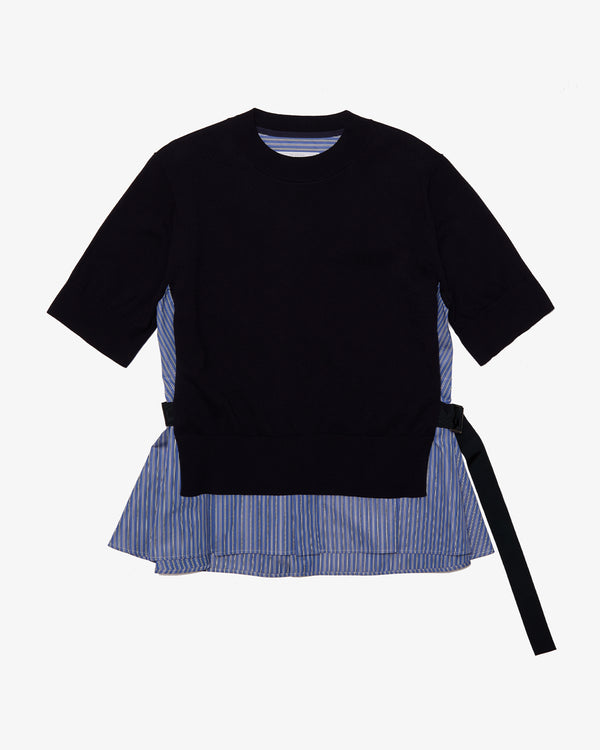SACAI - Poplin X Cotton Knit Pullover - (Navy x Blue Stripe)