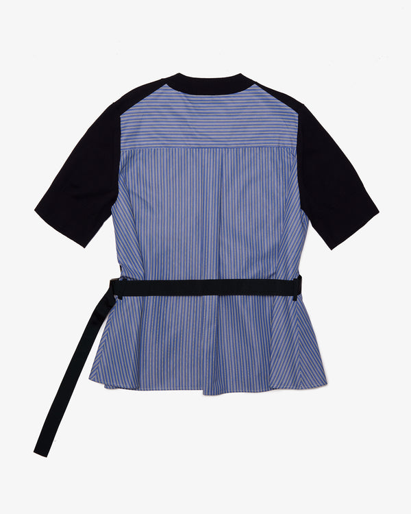 SACAI - Poplin X Cotton Knit Pullover - (Navy x Blue Stripe)