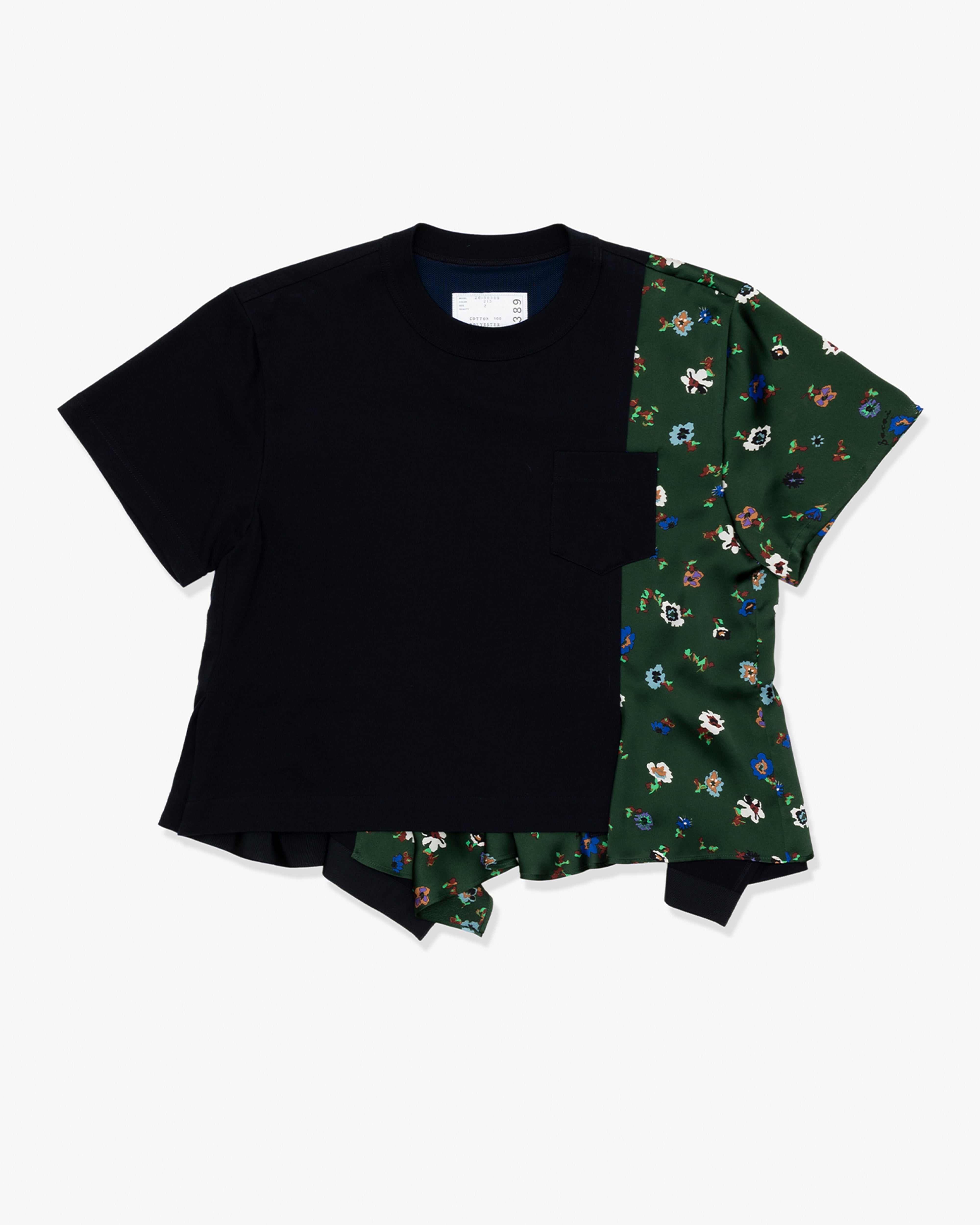 SACAI: Floral Print T-Shirt (Navy x Green) | DSMG E-SHOP