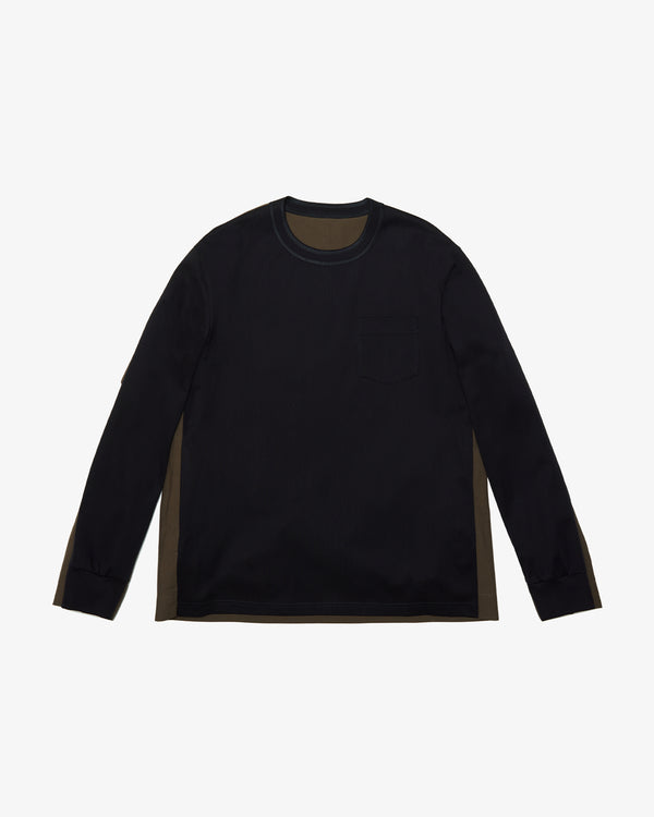 SACAI - Cotton Typewriter X Cotton Jersey L/S T-Shirt - (Navy x Taupe)