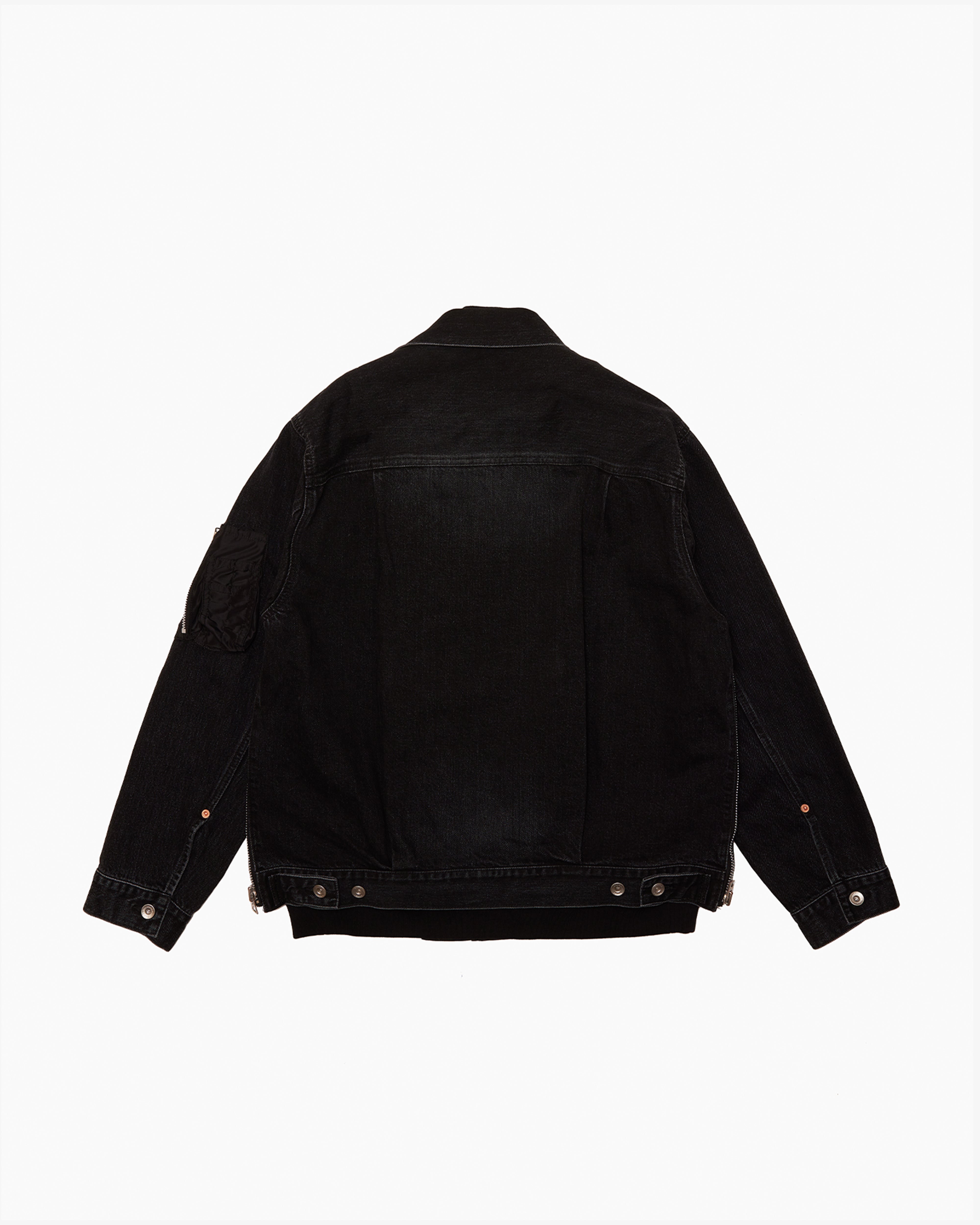 SACAI: Denim X Nylon Twill Jacket (Black) | DSMG E-SHOP