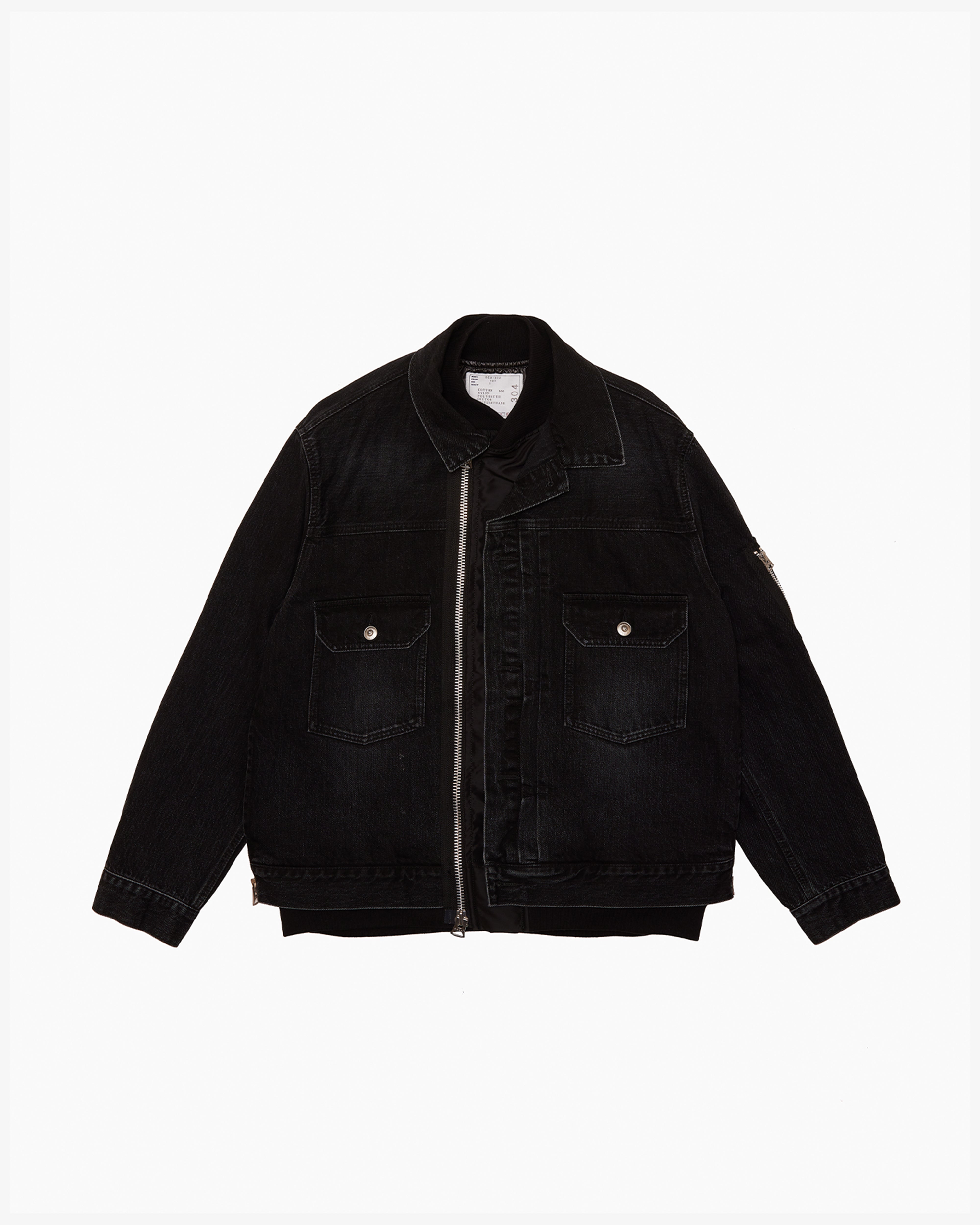 SACAI: Denim X Nylon Twill Jacket (Black) | DSMG E-SHOP