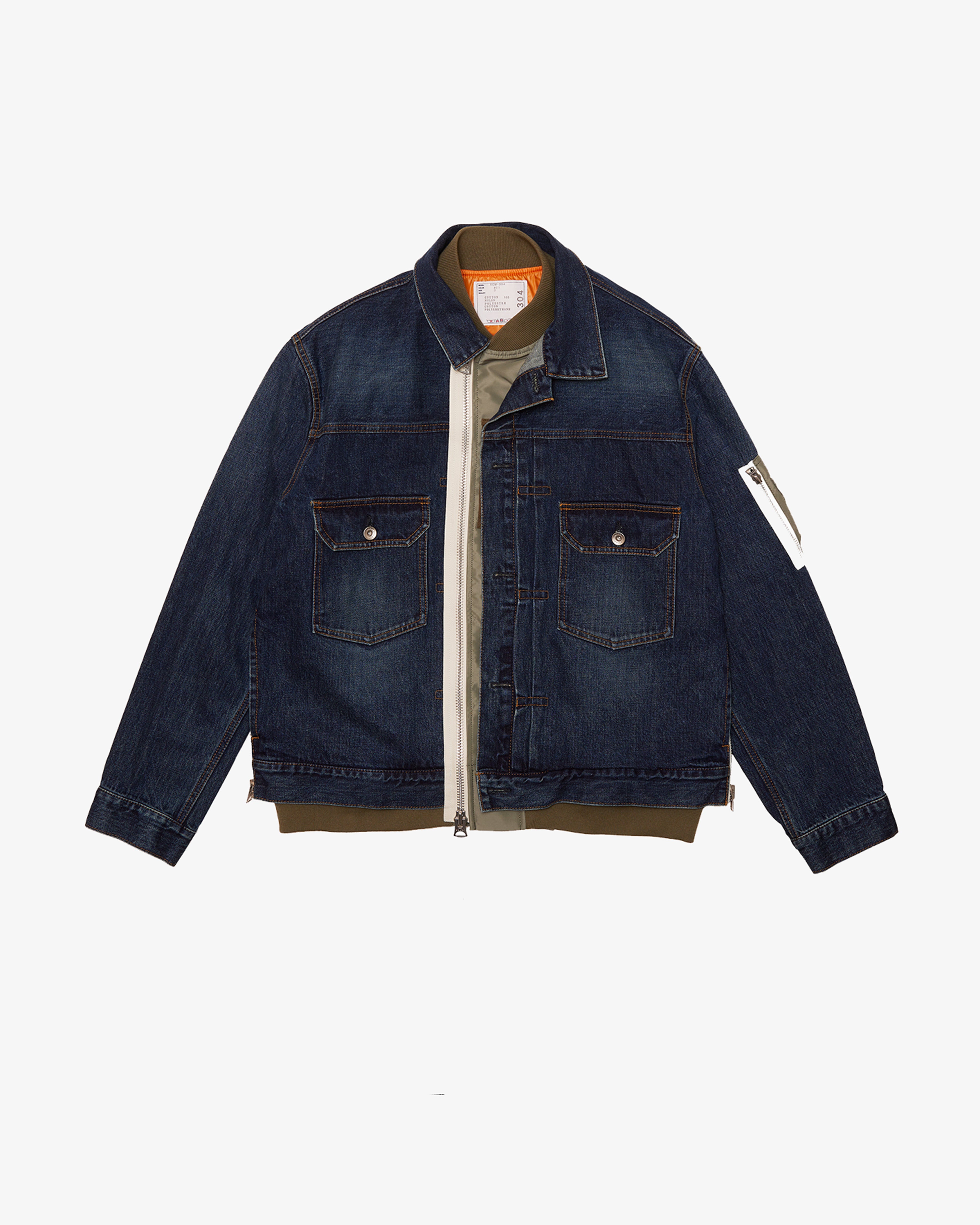 SACAI: Denim X Nylon Twill Jacket (Blue) | DSMG E-SHOP
