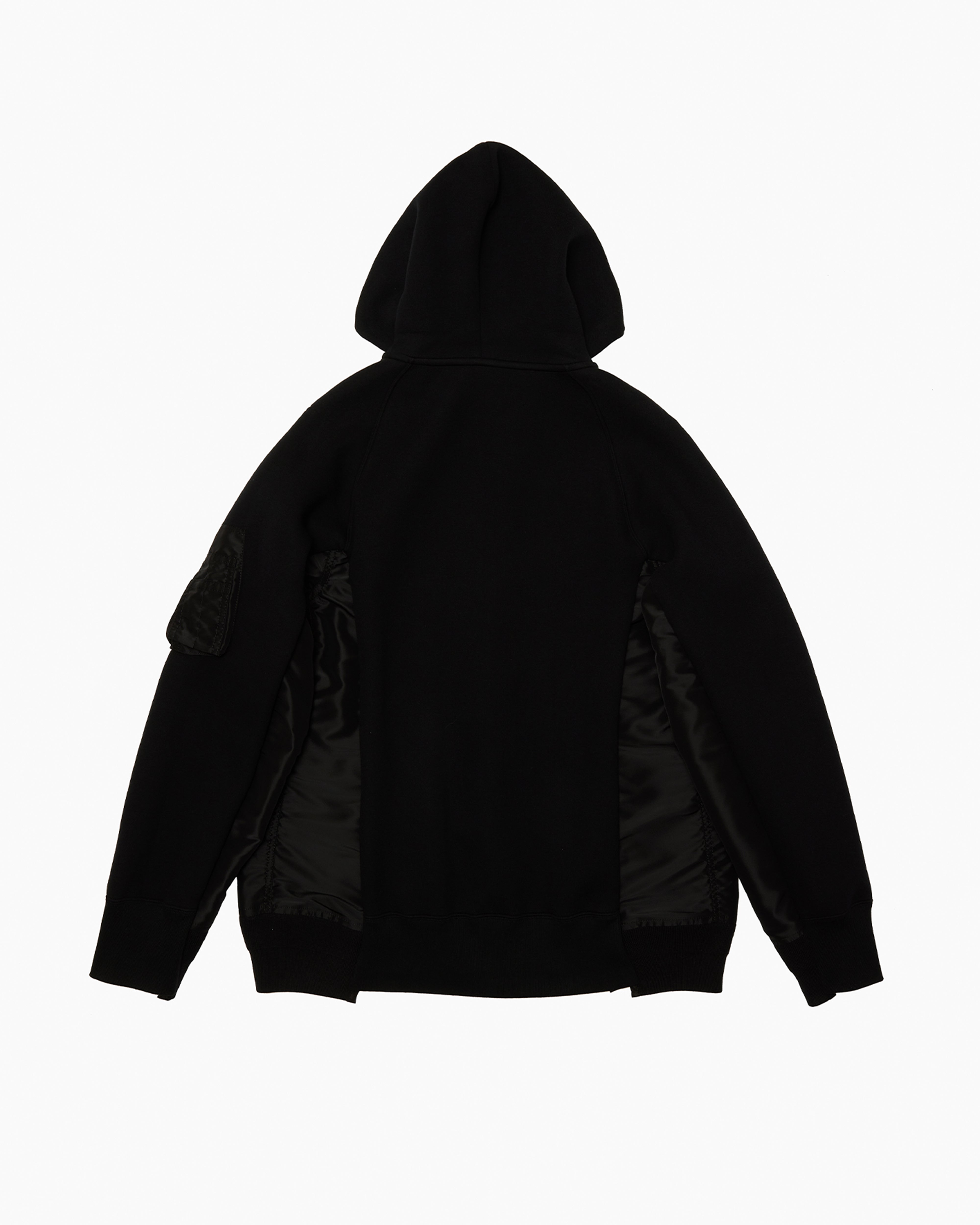 SACAI: Sponge Sweat X Nylon Twill Hoodie (Black×Black) | DSMG E-SHOP