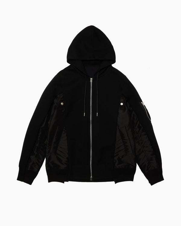 SACAI - Sponge Sweat X Nylon Twill Hoodie - (Black×Black)