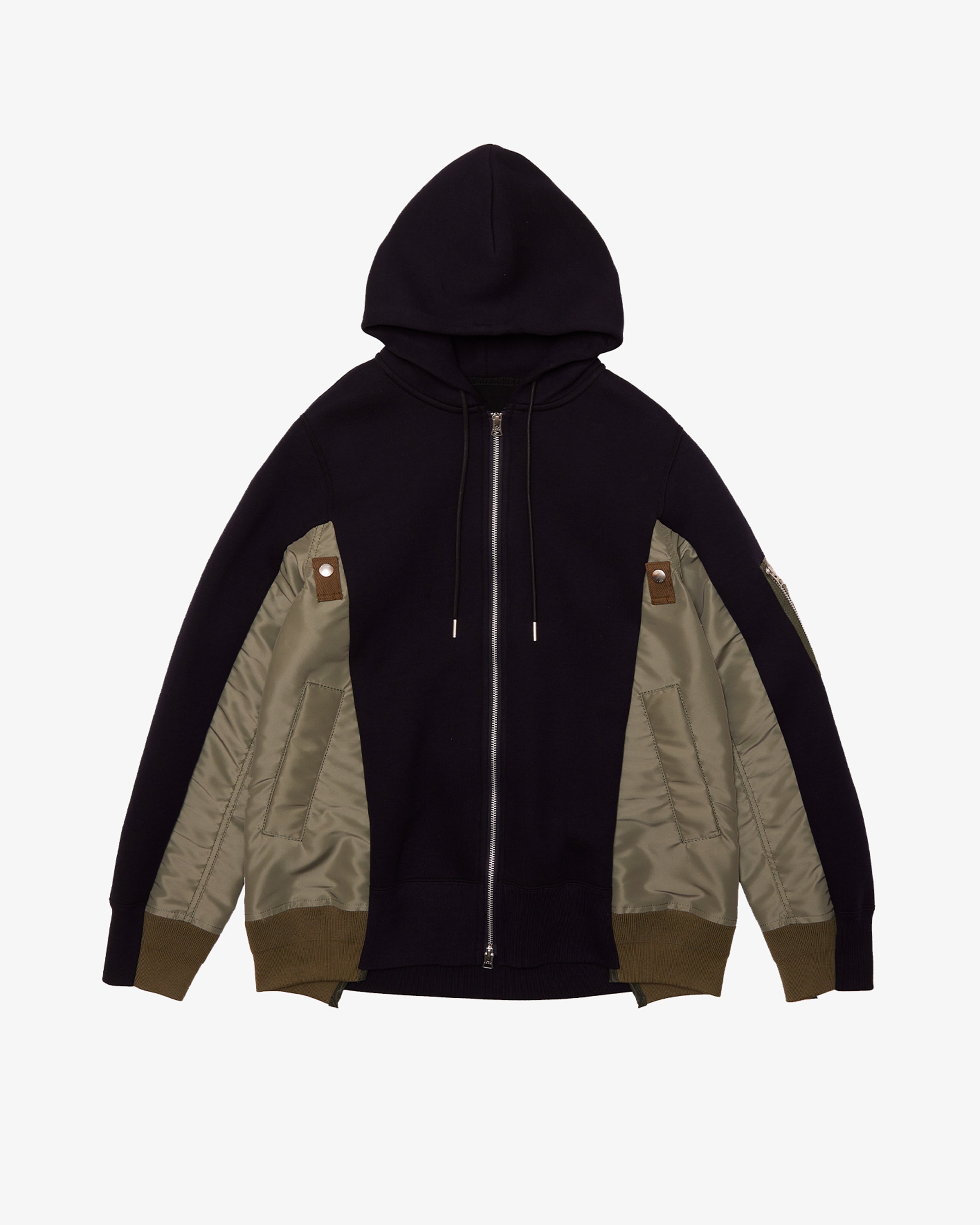 SACAI: Sponge Sweat X Nylon Twill Hoodie (Navy×Khaki) | DSMG E-SHOP