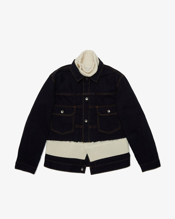 SACAI - Denim X Wool Knit Jacket - (Navy×Off White)