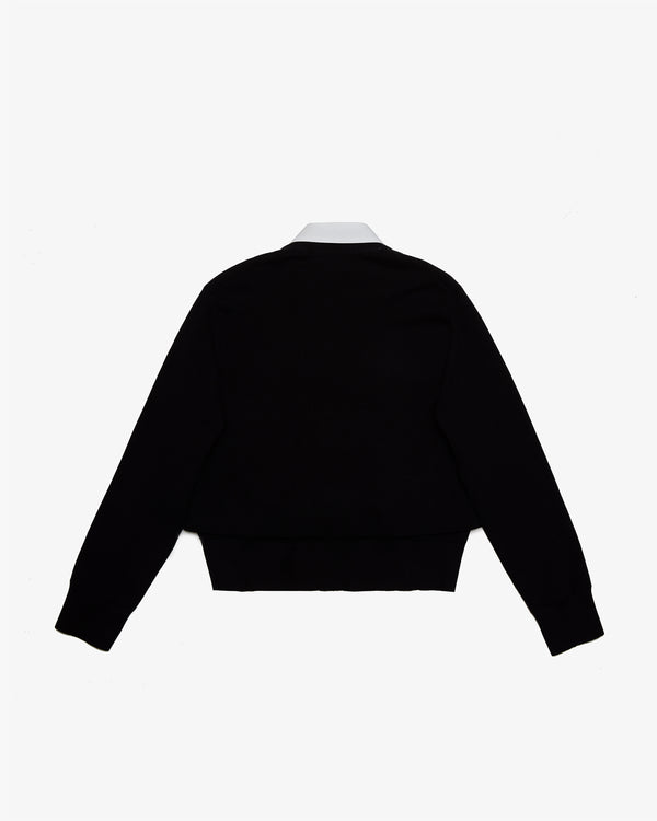 SACAI - Poplin X Cotton Knit Cardigan - (Black×Off White)