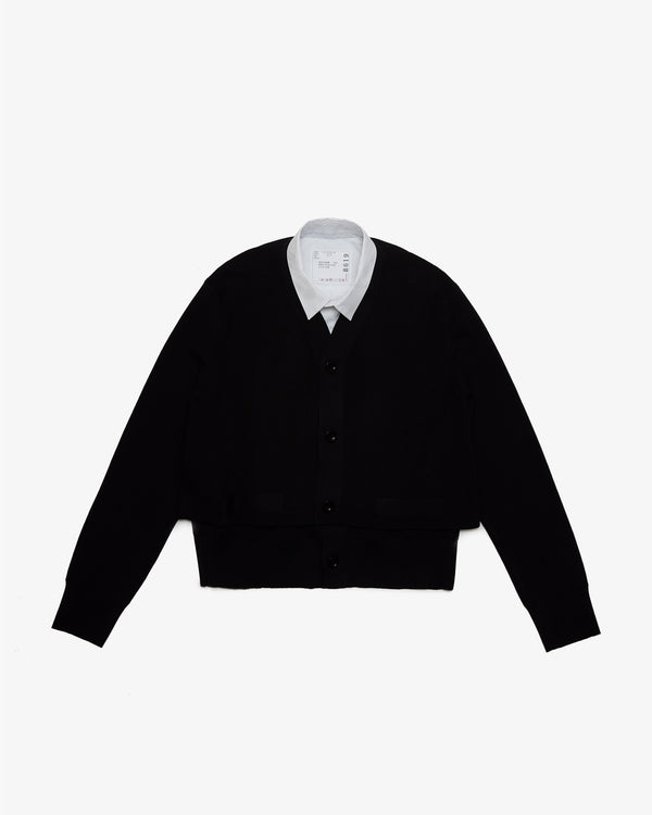 SACAI - Poplin X Cotton Knit Cardigan - (Black×Off White)