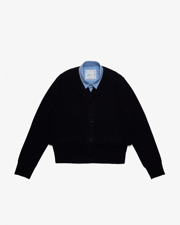 SACAI - Poplin X Cotton Knit Cardigan - (Navy×L/Blue Stripe)