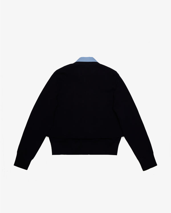SACAI - Poplin X Cotton Knit Cardigan - (Navy×L/Blue Stripe)