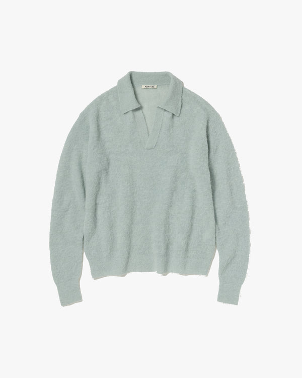 AURALEE - Baby Suri Alpaca Sheer Knit Skipper Polo - (Dusty Mint)