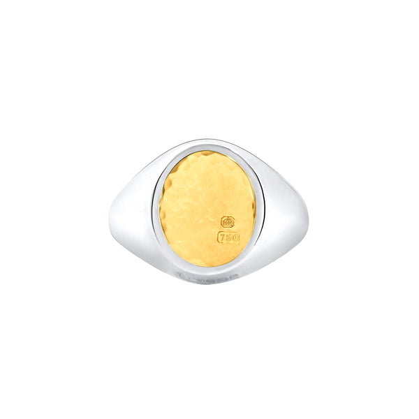 BUNNEY - Hammered Signet Ring / Silver 925 x 18ct Yellow Gold B0600105