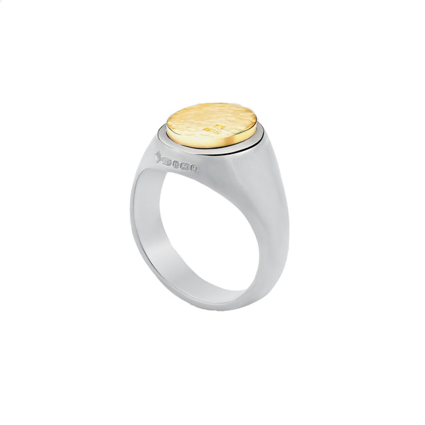 BUNNEY - Hammered Signet Ring / Silver 925 x 18ct Yellow Gold B0600105