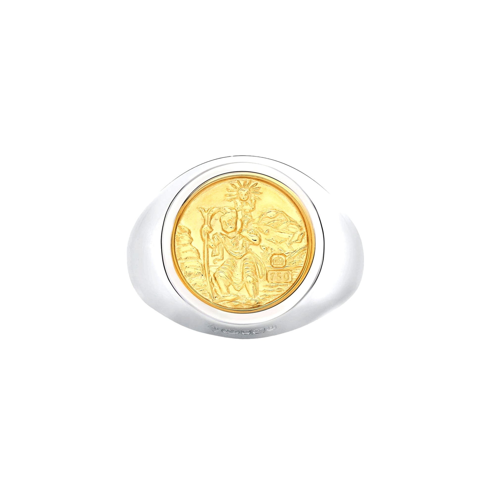 BUNNEY - St. Christopher Heavy Signet Ring / Silver 925 x 18ct Yellow Gold B0600131 view 1