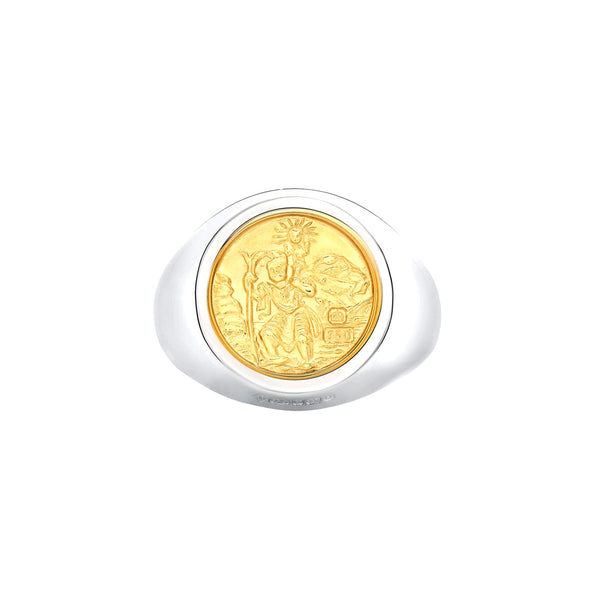 BUNNEY - St. Christopher Heavy Signet Ring / Silver 925 x 18ct Yellow Gold B0600131
