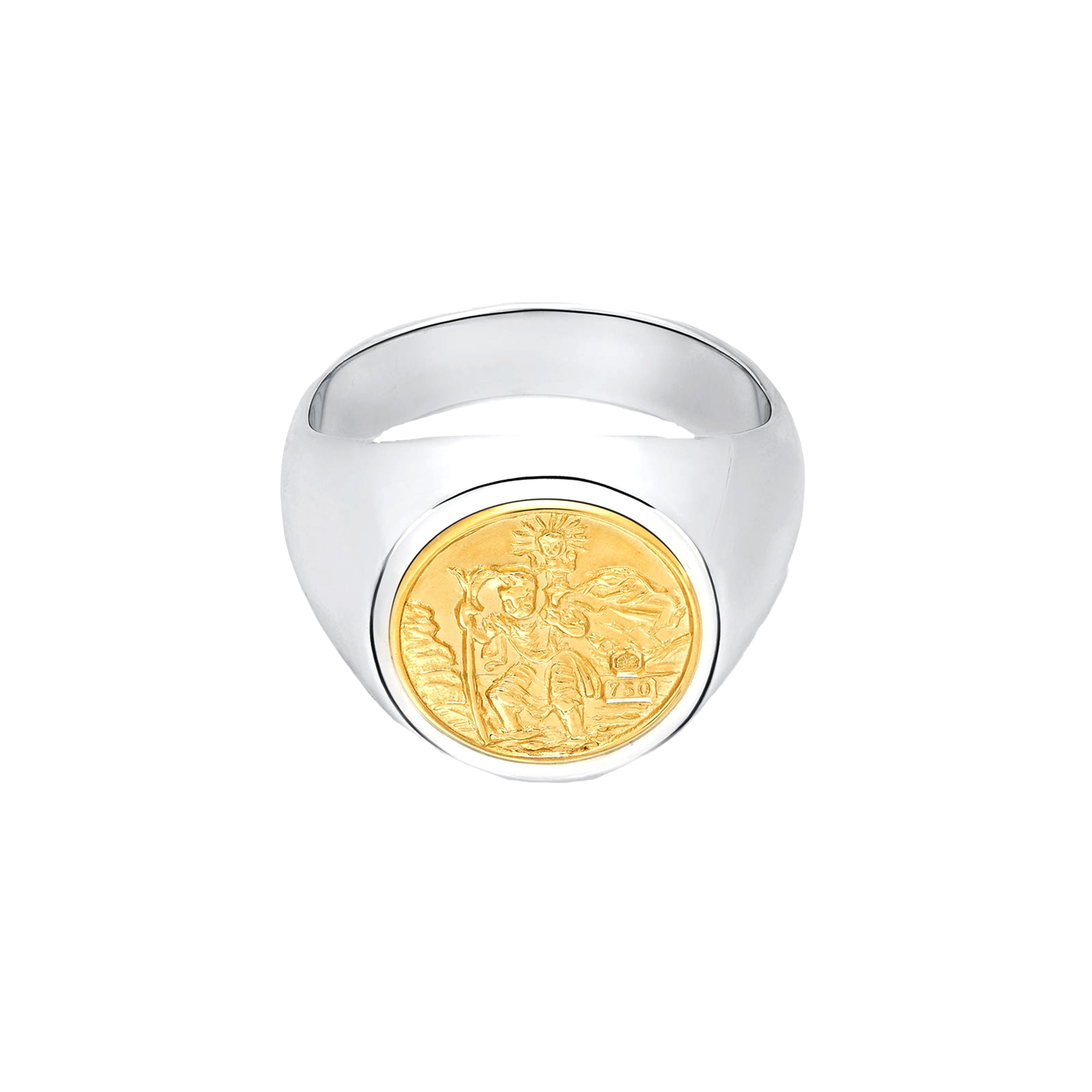 BUNNEY: St. Christopher Heavy Signet Ring / Silver 925 x 18ct Yellow Gold  B0600131 | DSMG E-SHOP