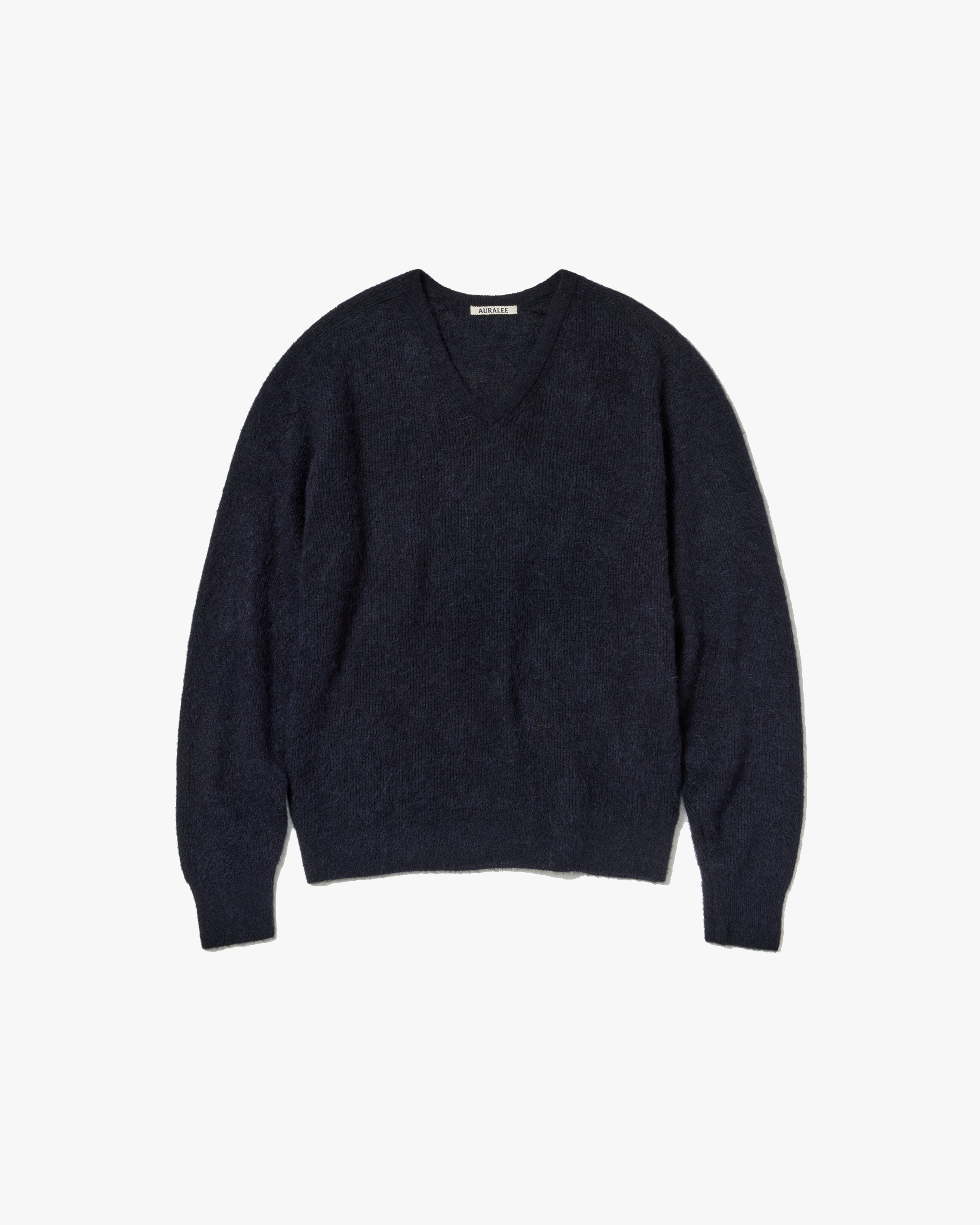 AURALEE: Baby Suri Alpaca Sheer Knit V-Neck P/O (Navy) | DSMG E-SHOP