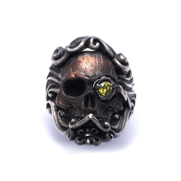 13 Lucky Monkey - Monocle Eye Peridot Skull Rings - (Silver)