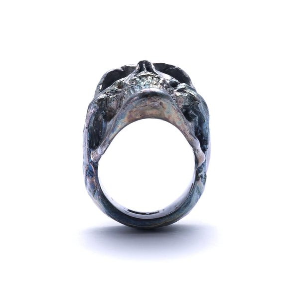 13 Lucky Monkey - Aurora Full Skull Ring - (Silver)