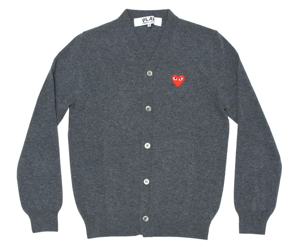 PLAY CDG - Unisex V-Neck Cardigan - (MEDIUM GRAY)