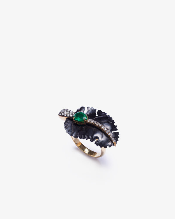 SILVIA FURMANOVICH - Black Carved Wood Ring W. Feat - (Bk)