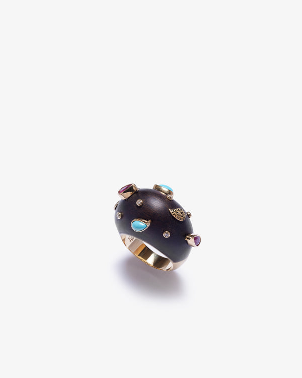 SILVIA FURMANOVICH - Brauna Wood Bombe Ring W. Turq - (Black)