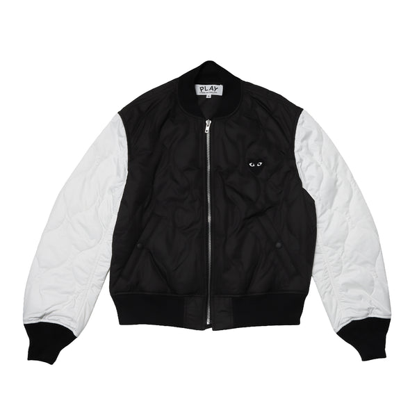 CDG PLAY - Polyester Quilted Jacket with Black Emblem - (Black X White)