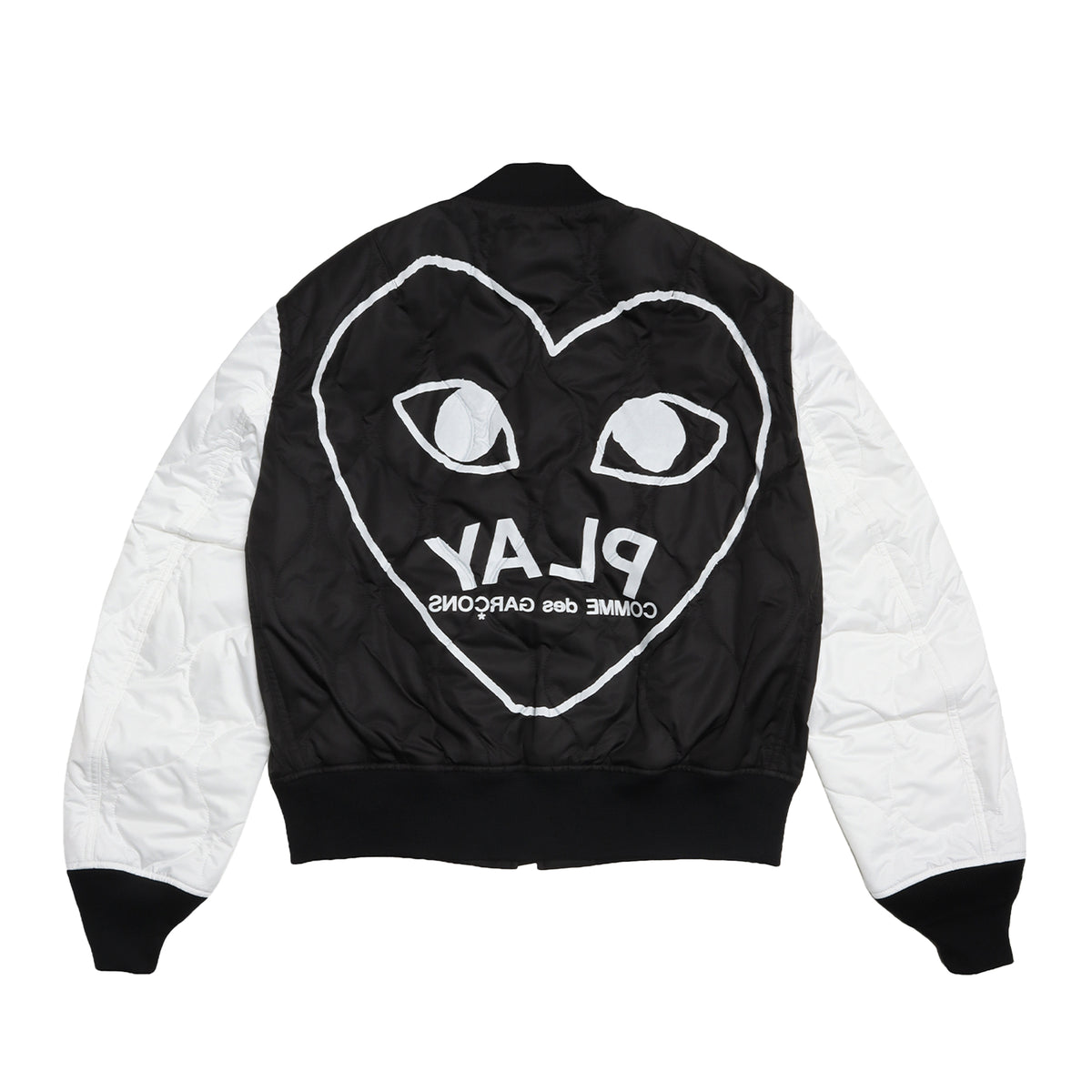Axj Shop CDG PLAY: Polyester Quilted Jacket with Black Emblem (Black X White ...