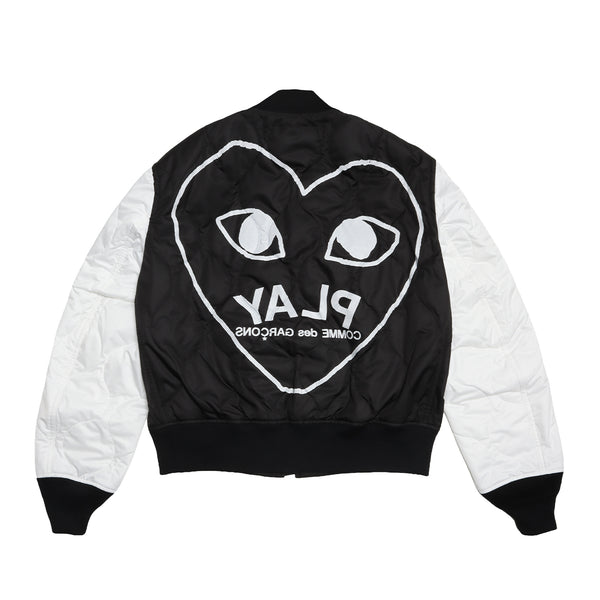 CDG PLAY - Polyester Quilted Jacket with Black Emblem - (Black X White)