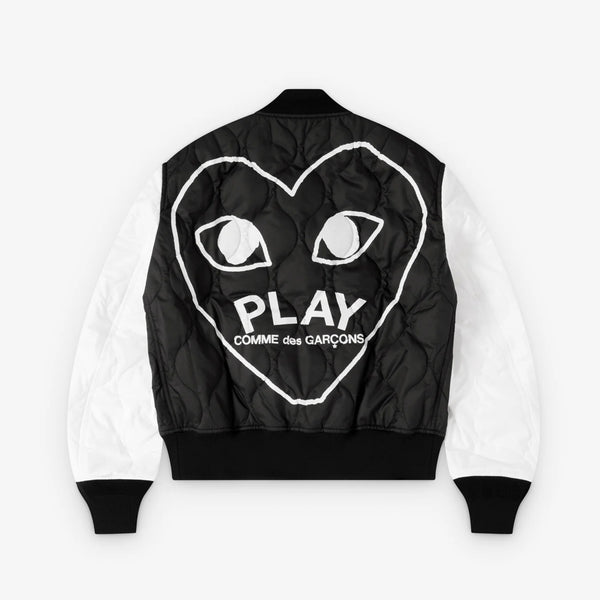 CDG PLAY - Polyester Quilted Jacket with Black Emblem - (Black X White)