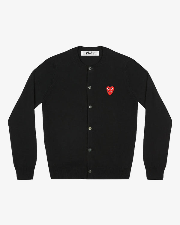 PLAY COMME des GARÇONS - Round Neck Cardigan With Red Layered Emblem - (Black)