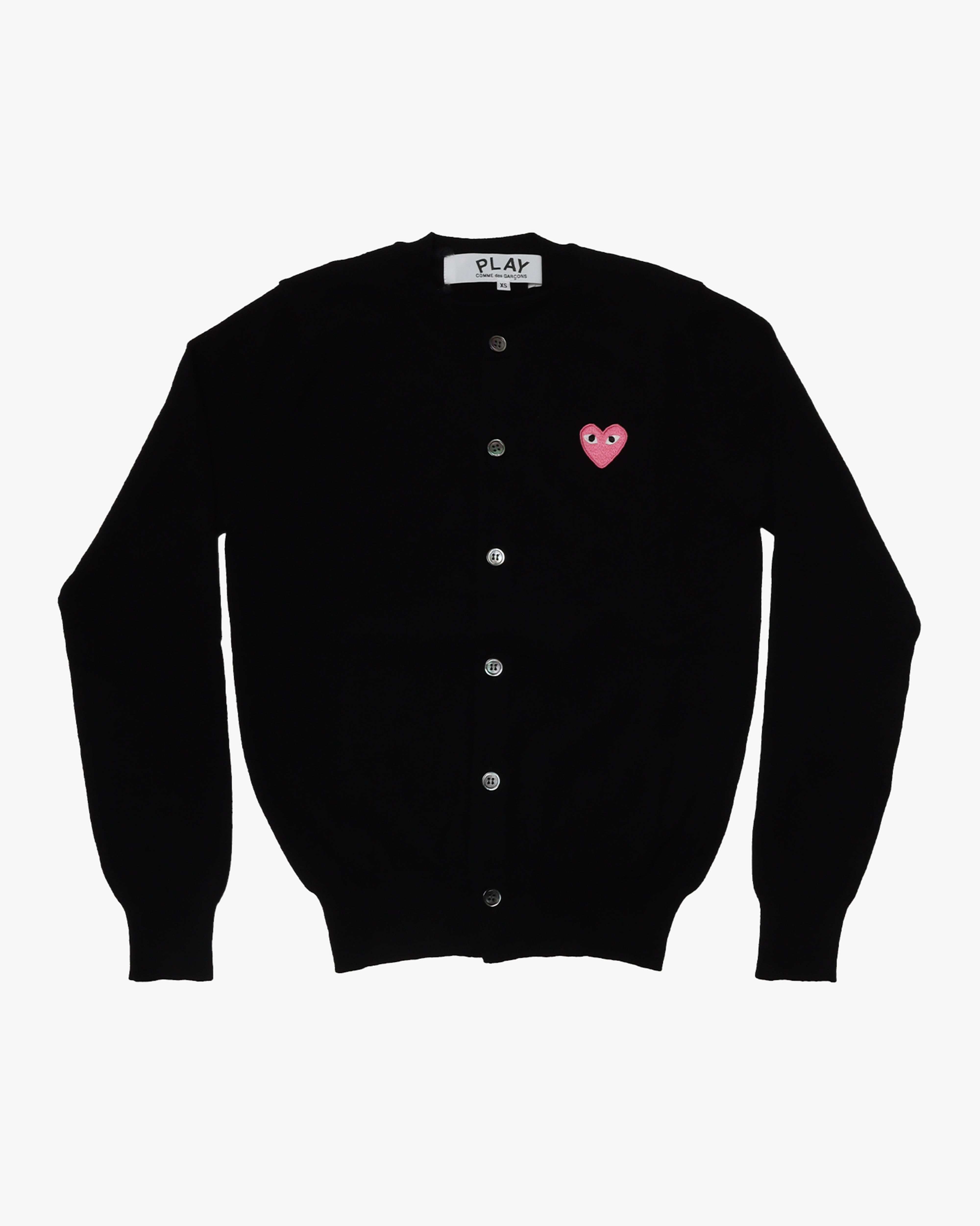CDG PLAY: Top Worsted Yarn Lambswool Jersey Round Neck Cardigan