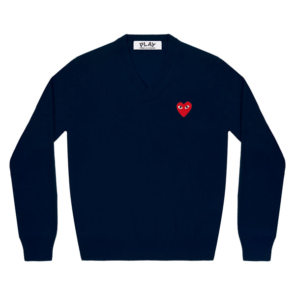 PLAY CDG - Unisex V-Neck Sweater - (NAVY)