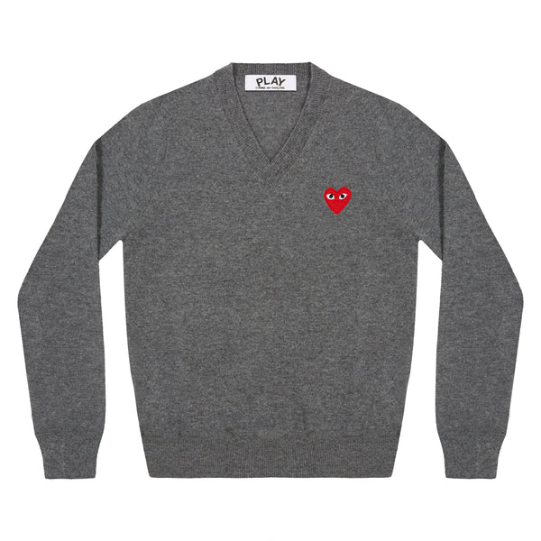 PLAY CDG - Unisex V-Neck Sweater - (MEDIUM GRAY)