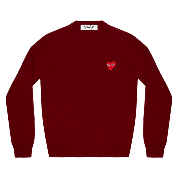 PLAY CDG - Unisex V-Neck Sweater - (BURGUNDY)